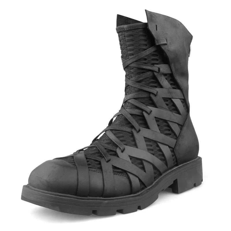 High-Top Punk Ankle Shoes for Men – Genuine Leather Mesh Patchwork Zip-Up Hip Hop Sneakers - Image 7