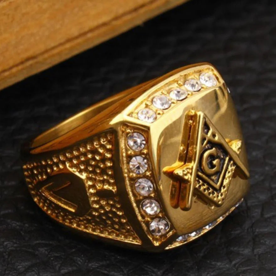 316L Stainless Steel Freemason Ring – Gold Color Hip Hop Iced Out Masonic Jewelry for Men - Image 5