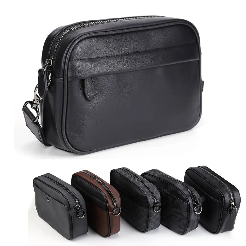 Small Leather Crossbody Satchel – Plaid Designer Shoulder Bag for Men