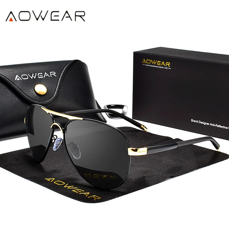 AOWEAR Men's Aviation Sunglasses – Polarized HD Pilot Mirror Shades for Driving - Image 10