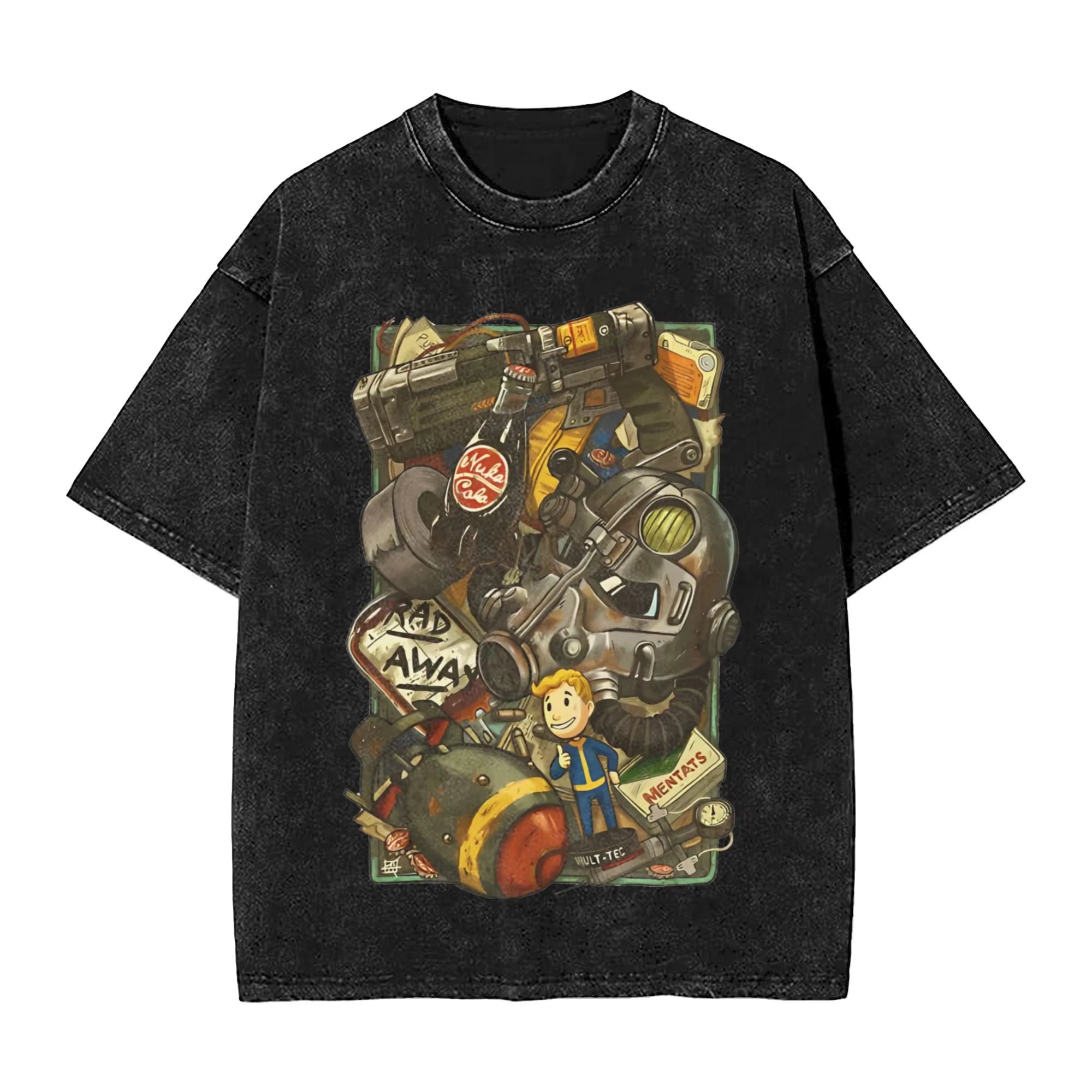 "Join The Vaults" Washed T-Shirt – Fallout Tec-Inspired Oversized Hip Hop Streetwear Tee for Men - Image 9