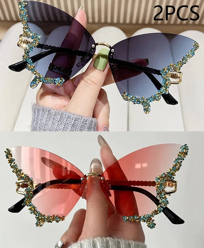 Luxury Diamond Butterfly Sunglasses – Women's Y2K Vintage Rimless Oversized Eyewear - Image 8