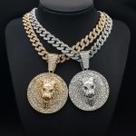 Hip Hop Big Lion Head Pendant Cuban Chain Necklace – Iced Out Rhinestone Jewelry for Men & Women
