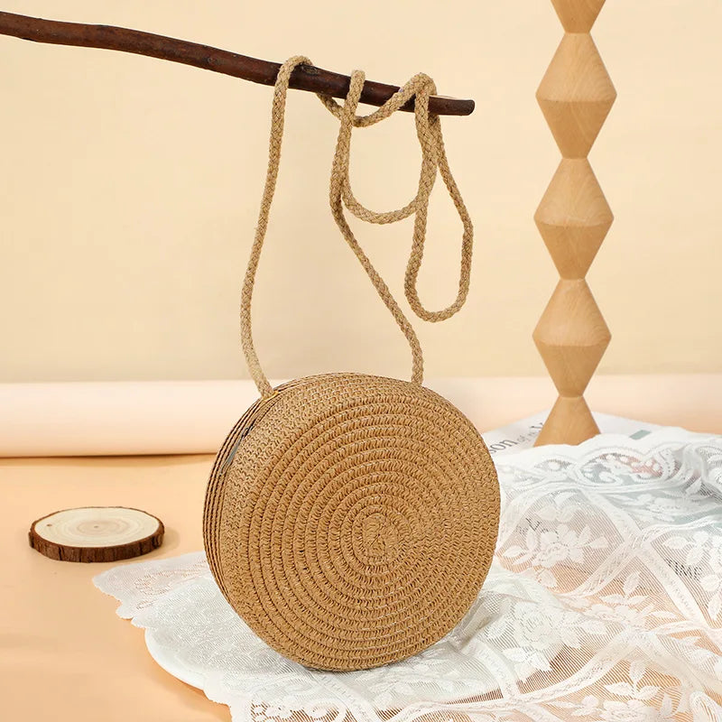 Minimalist Round Straw Crossbody Bag – Vacation-Style Shoulder Purse for Women - Image 9