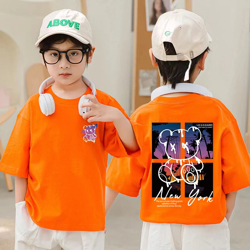 Korean Children's Clothes 2025 Summer Tops Art New York City Graphic T Shirts Cotton Baby Boys Short Sleeves Shirt Kids Clothes - Image 3