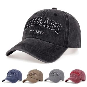 CHICAGO Letter Embroidered Baseball Cap – Unisex Cotton Snapback Hat for Spring & Summer Streetwear