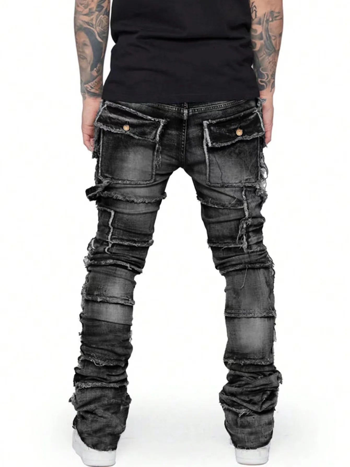 Men’s New Wave Stacked Jeans – Worn-Out Slim Fit Hip-Hop Straight Leg Denim Pants - Image 3