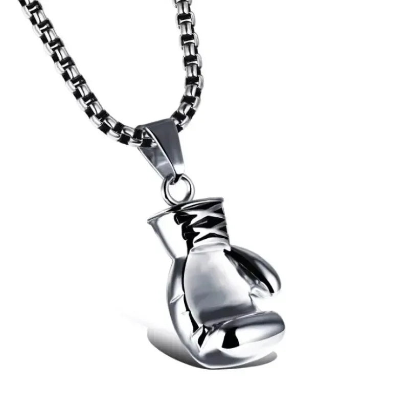 Punk Boxing Glove Pendant Necklace – Titanium Steel Chain for Men & Women - Image 3