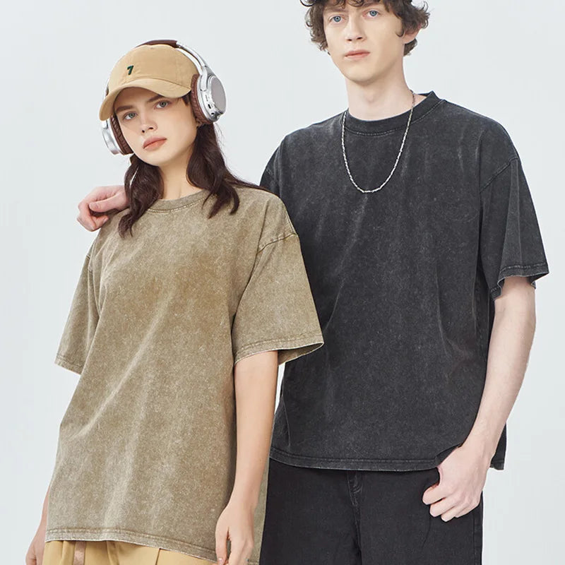 Customized LOGO Heavyweight Washed Distressed T-shirts Unisex Vintage Cotton Batik Men T-shirts Streetwear Min Order Quantity 1 - Image 4