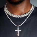 Hip Hop 2PCS Cross Tennis & 14MM Prong Cuban Chain Set