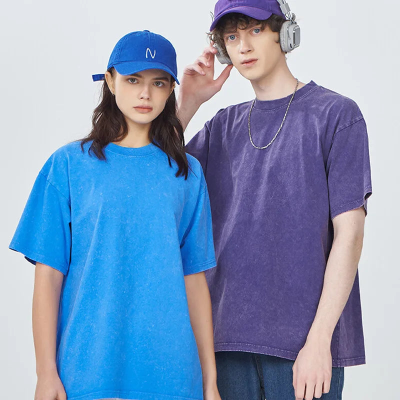 Customized LOGO Heavyweight Washed Distressed T-shirts Unisex Vintage Cotton Batik Men T-shirts Streetwear Min Order Quantity 1 - Image 5