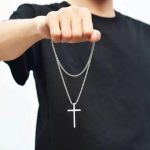 Hip Hop Trend Cross Pendant Necklace – Men's Silver Titanium Steel Chain