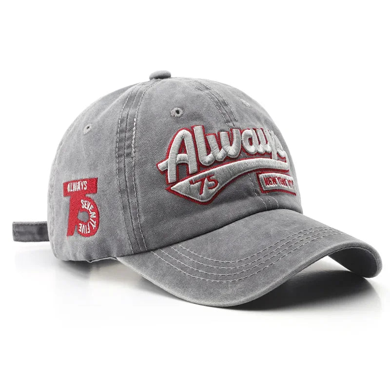 2025 Spring/Summer Vintage Washed Baseball Cap – Unisex Cotton Snapback with "ALWAYS" Embroidery - Image 4