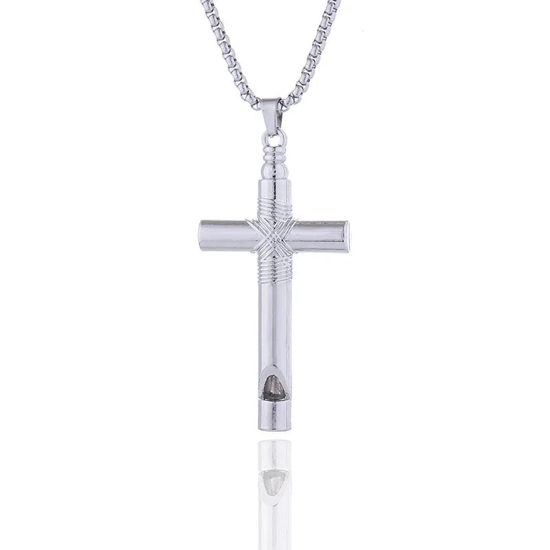 HNSP Stainless Steel Whistle Cross Pendant – Men's Chain Necklace - Image 6