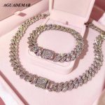 Silver Color 14mm Prong Miami Cuban Link Chain Necklace for Women