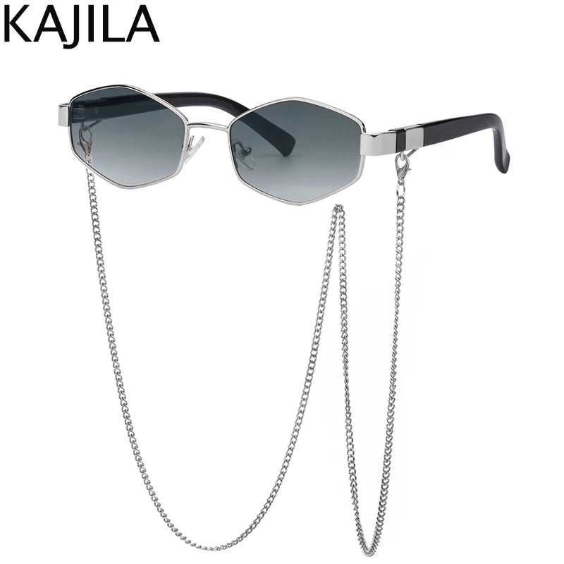 Sexy Hexagon Sunglasses with Chain – 2025 Luxury Designer Punk Shades for Women - Image 10