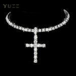 Hip Hop Iced Out Cross Pendant Necklace with 4mm Zircon Tennis Chain