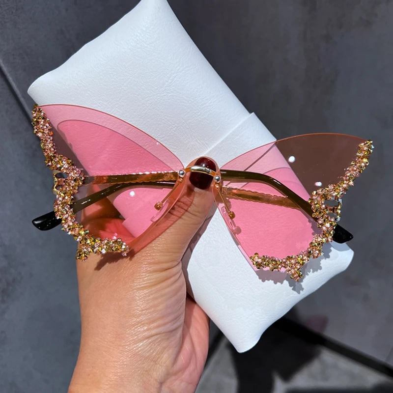 Luxury Diamond Butterfly Sunglasses – Women's Y2K Vintage Rimless Oversized Eyewear - Image 12
