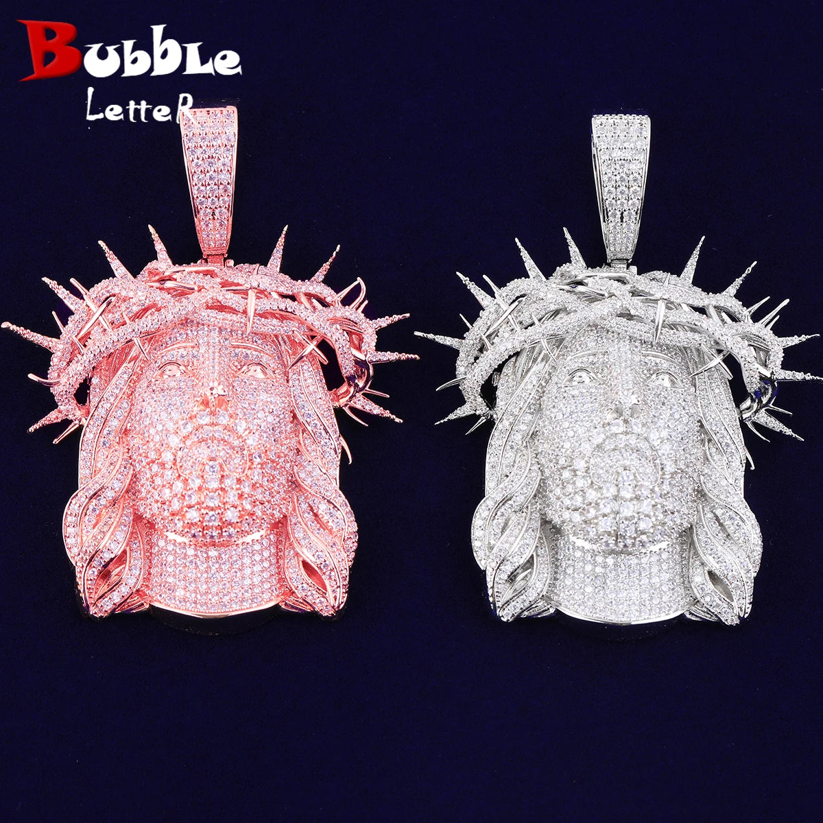 Bubble Letter Iced Out “Ratten Jesus” Pendant – Prong-Set Cubic Zirconia Hip Hop Necklace for Men