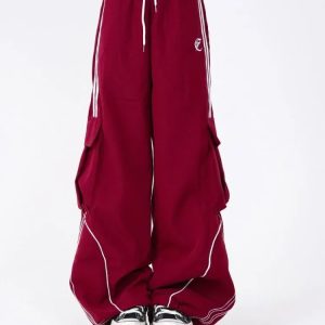 Vintage Hip Hop Cargo Pants – Unisex Wide-Legged Drawstring Street Dance Pants