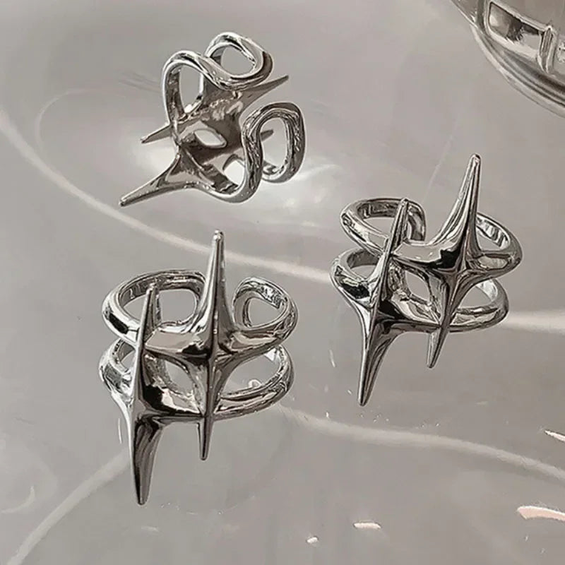 Y2K Hip Hop Silver Copper Stars Open Rings