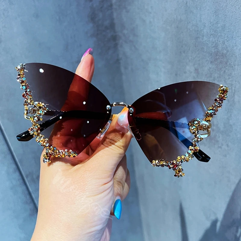 Luxury Diamond Butterfly Sunglasses – Y2K Rimless Oversized Eyewear for Women - Image 5