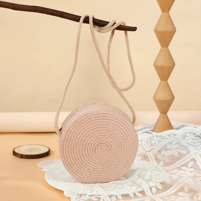 Minimalist Round Straw Crossbody Bag – Vacation-Style Shoulder Purse for Women - Image 8