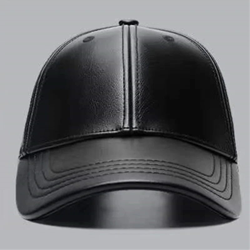 Solid PU Leather Baseball Cap – Unisex Adjustable Hip Hop Snapback Hat for Men & Women - Image 2