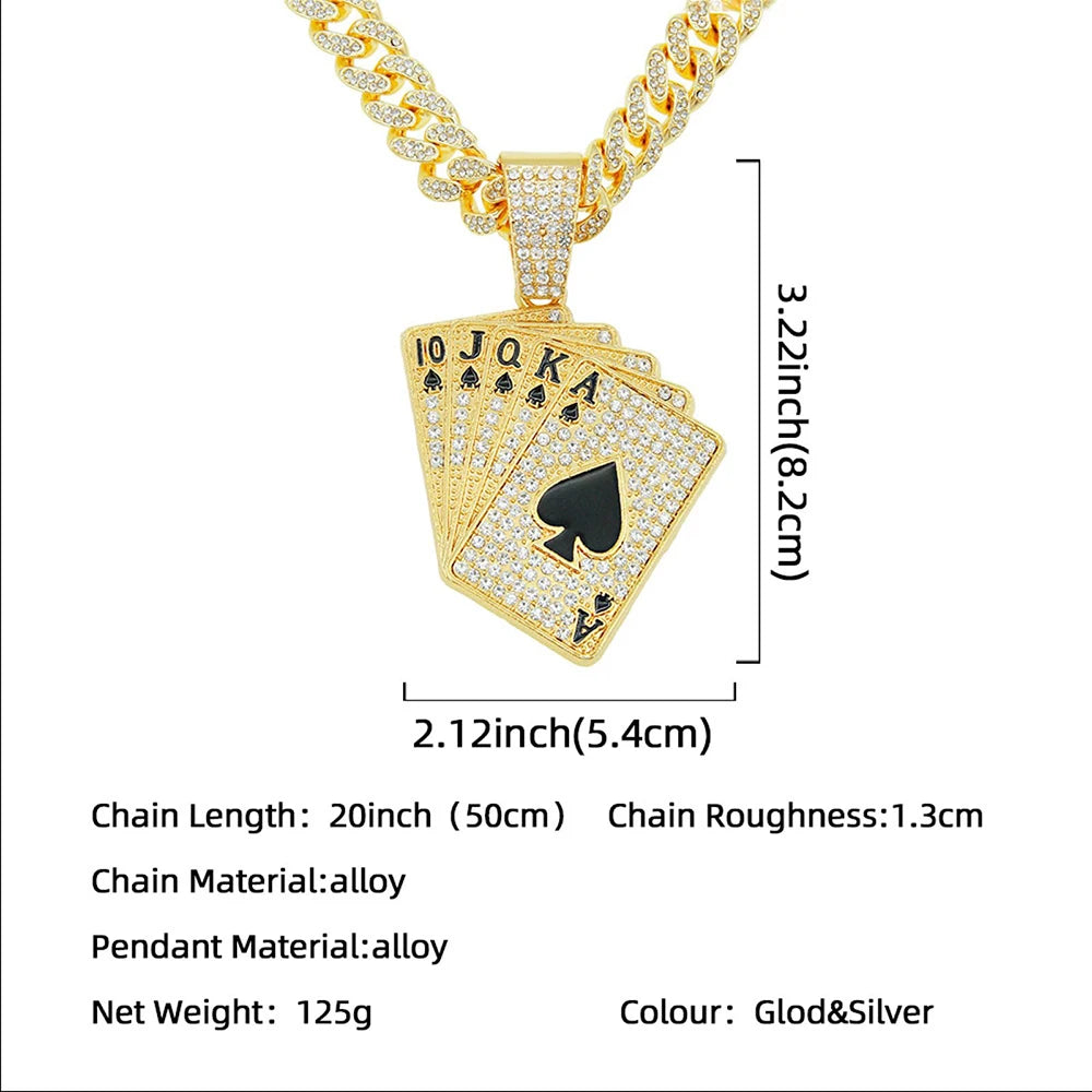 18K Gold Plated Spades Playing Card Necklace – Hip-Hop Iced Out Trend Jewelry for Men - Image 6