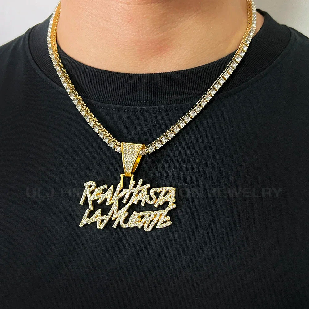 Hip Hop Street Style Real Hasta La Muerte Bling Pendant Necklace - Image 9