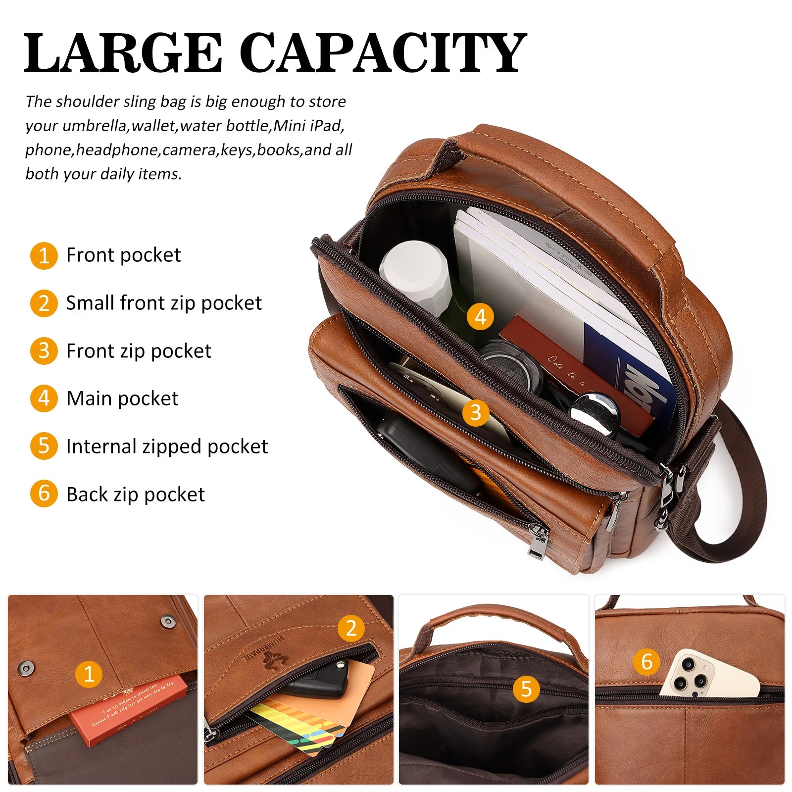 Genuine Leather Men's Messenger Bag – Casual Business Shoulder Sling for Travel & Daily Use - Image 3