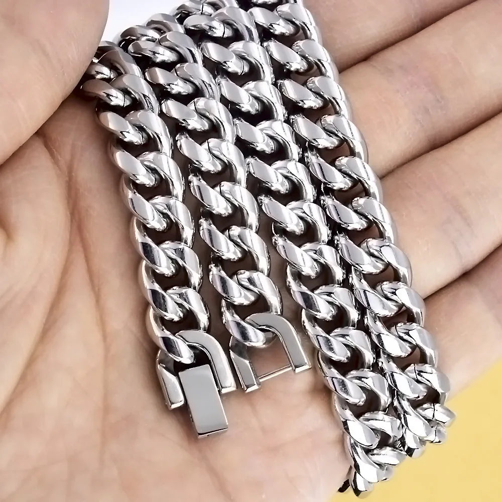 8MM–12MM Stainless Steel Cuban Link Chain – Men's Thick Punk Hip-Hop Necklace & Bracelet
