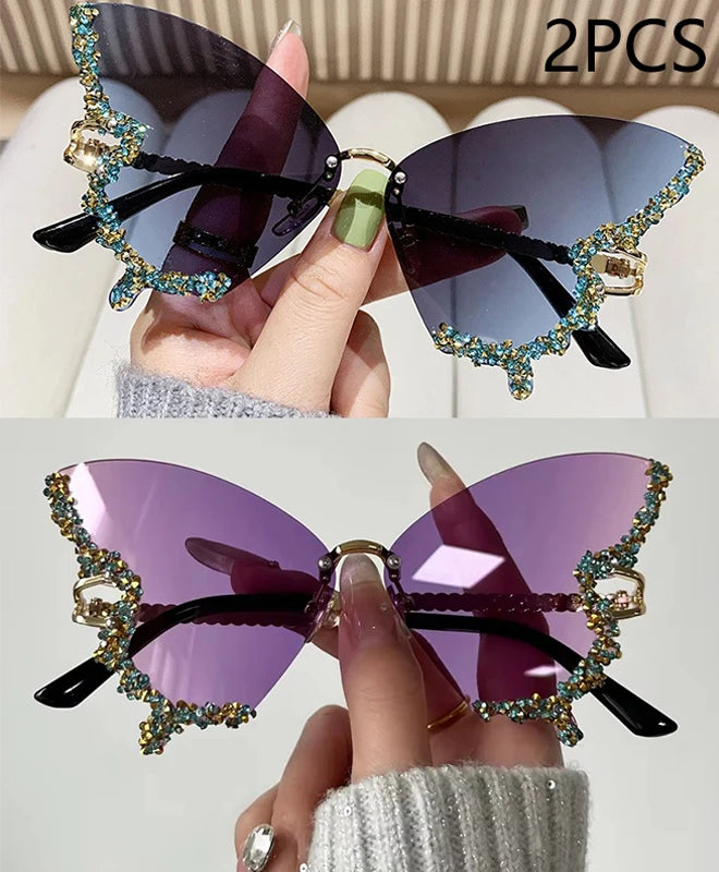 Luxury Diamond Butterfly Sunglasses – Women's Y2K Vintage Rimless Oversized Eyewear - Image 19