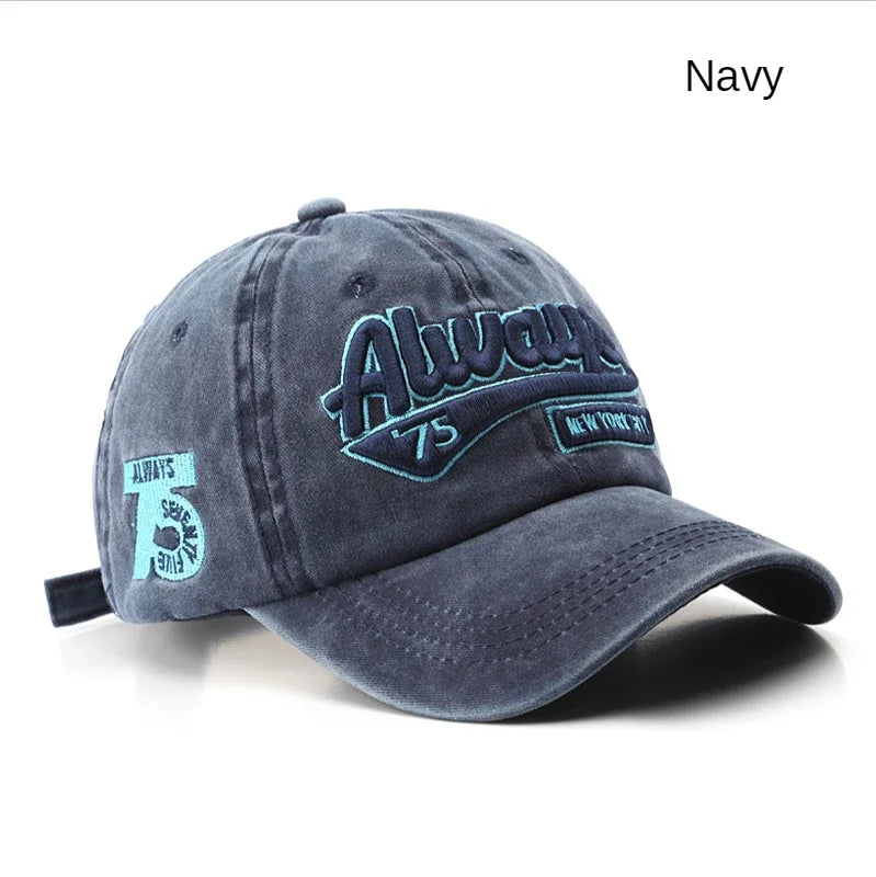 2025 Spring/Summer Vintage Washed Baseball Cap – Unisex Cotton Snapback with "ALWAYS" Embroidery - Image 7