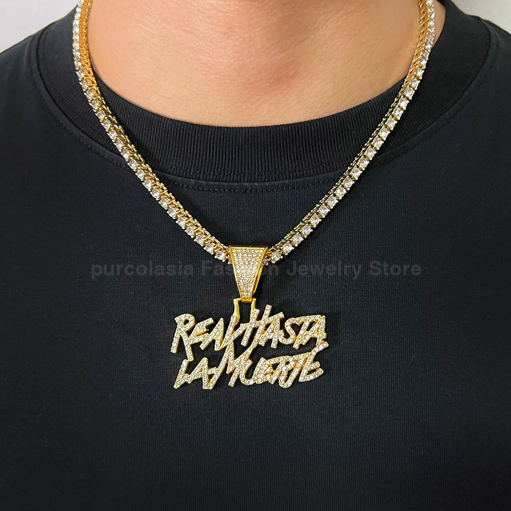 Hip Hop Street Style Real Hasta La Muerte Bling Pendant Necklace - Image 2