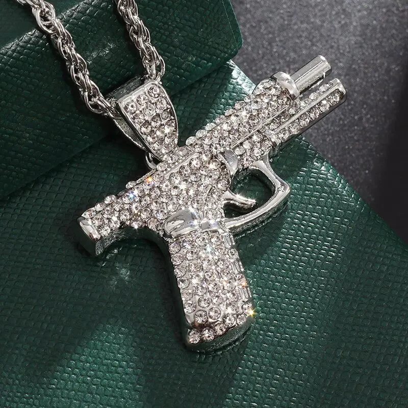 Bling Iced Out Pistol Pendant Necklace - Image 3